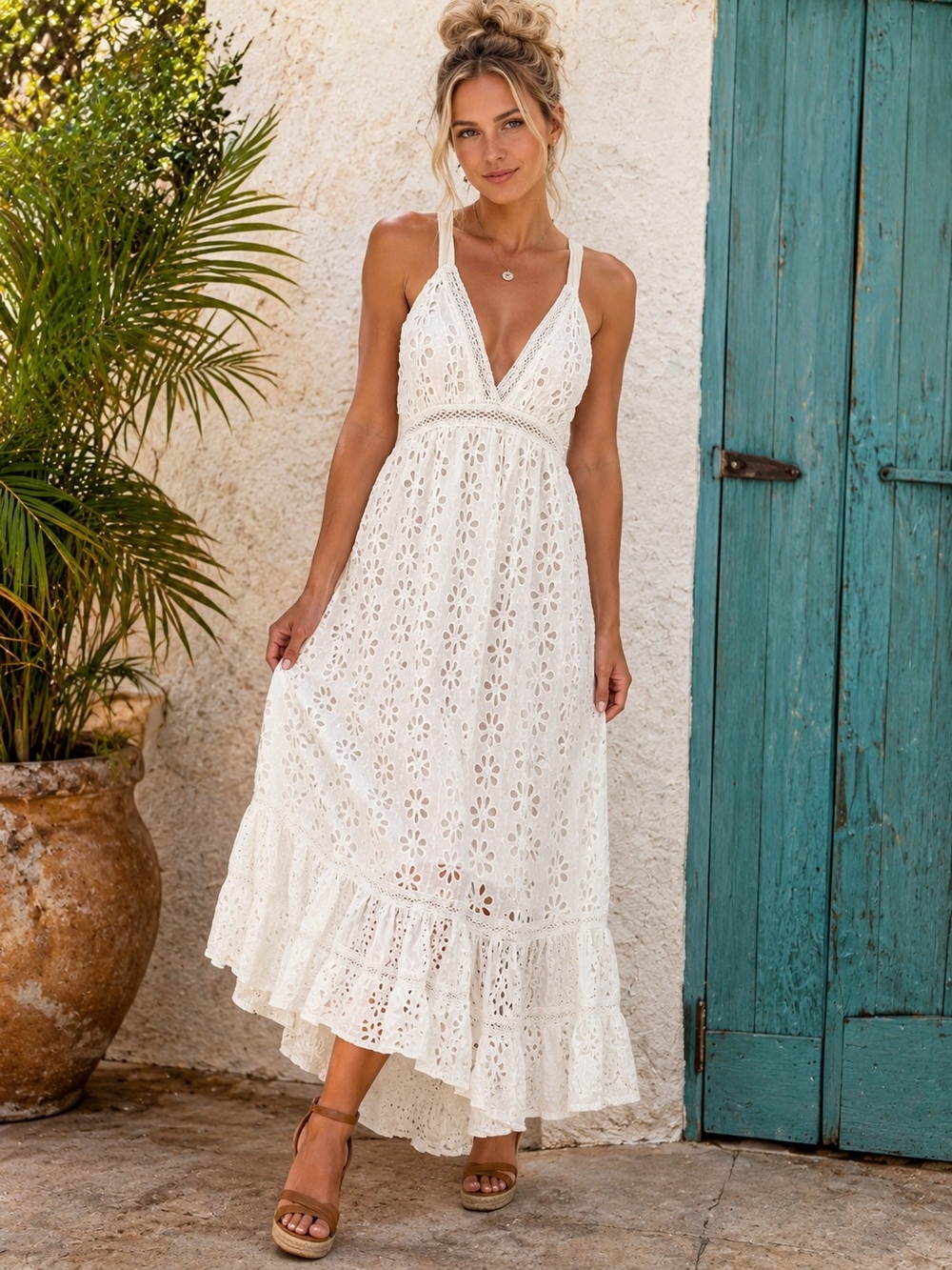Gorgeous A Collective Story ivory eyelet maxi dress with romantic floral cutwork